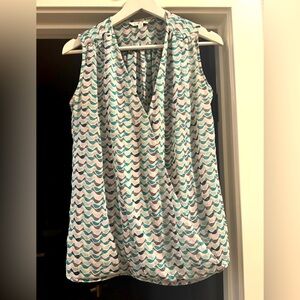 CAbi #342 Women’s XS Sheer Sleeveless Bird Print Cross-Over Top